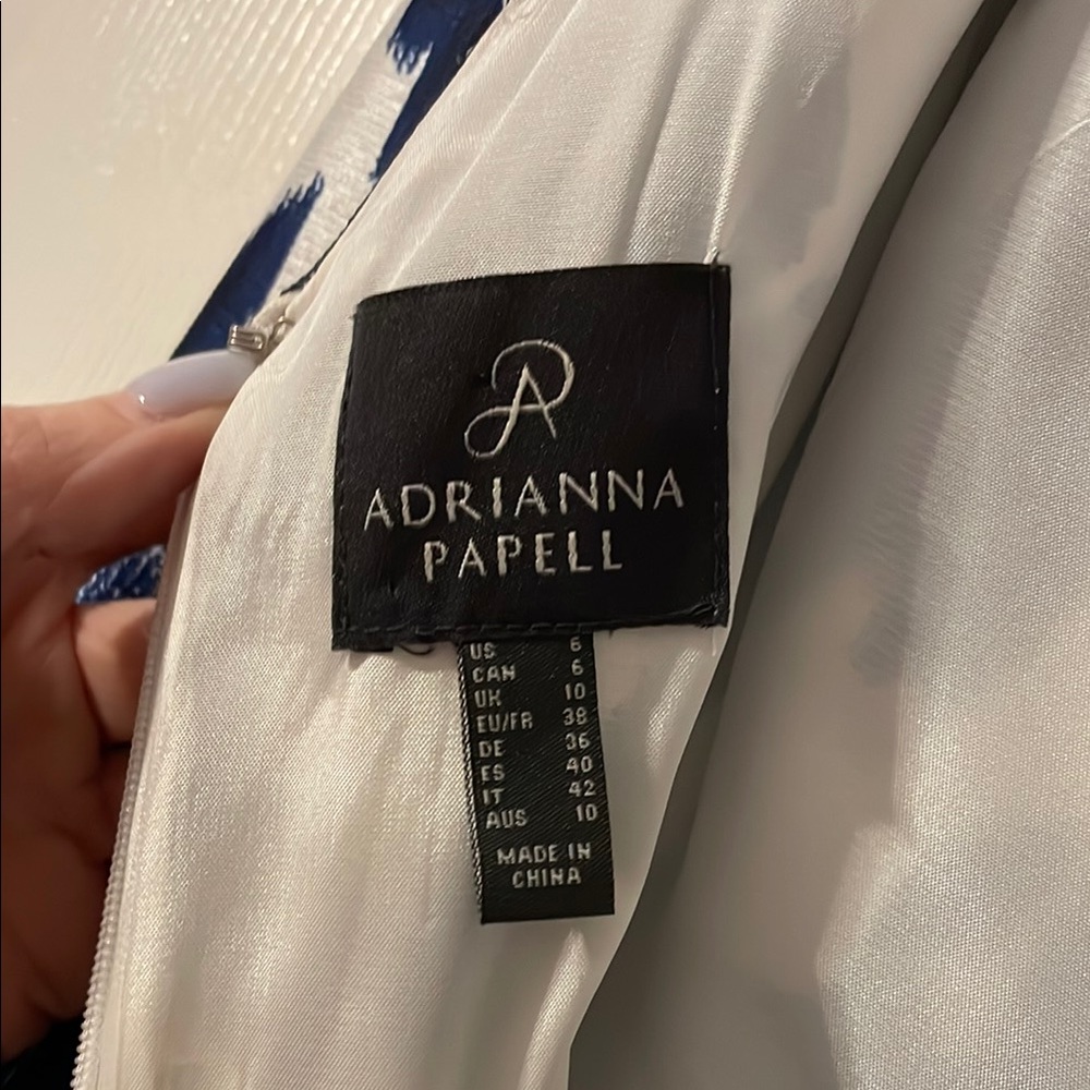 Fit & flare Adrianna Papell Blue & White Dress, great wedding guest dress - Picture 8 of 10